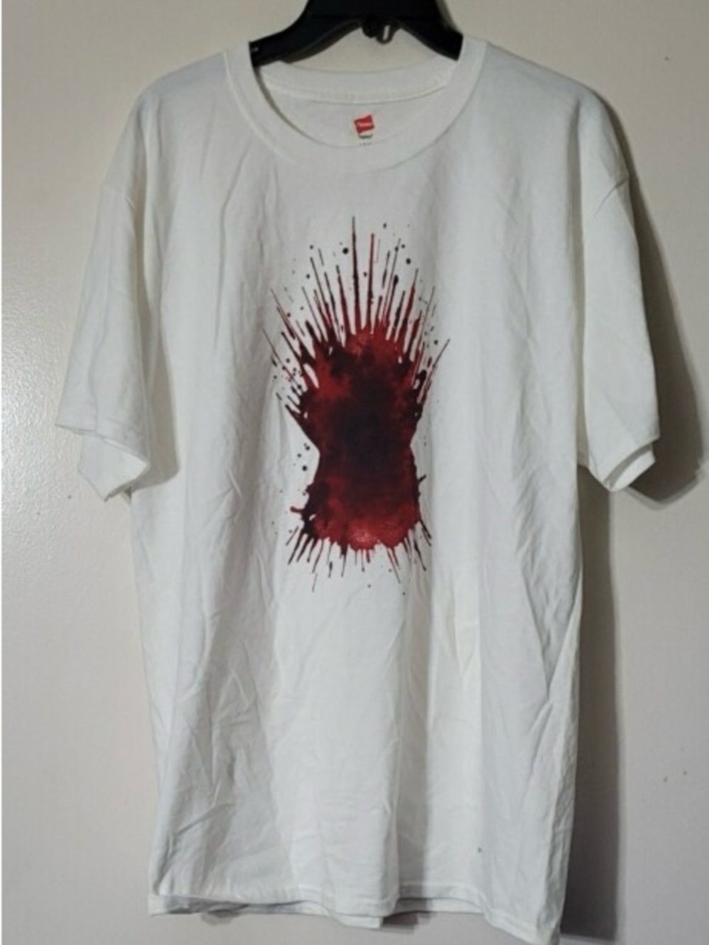 Hanes White Short-Sleeve Tee with Red Splash Graphic